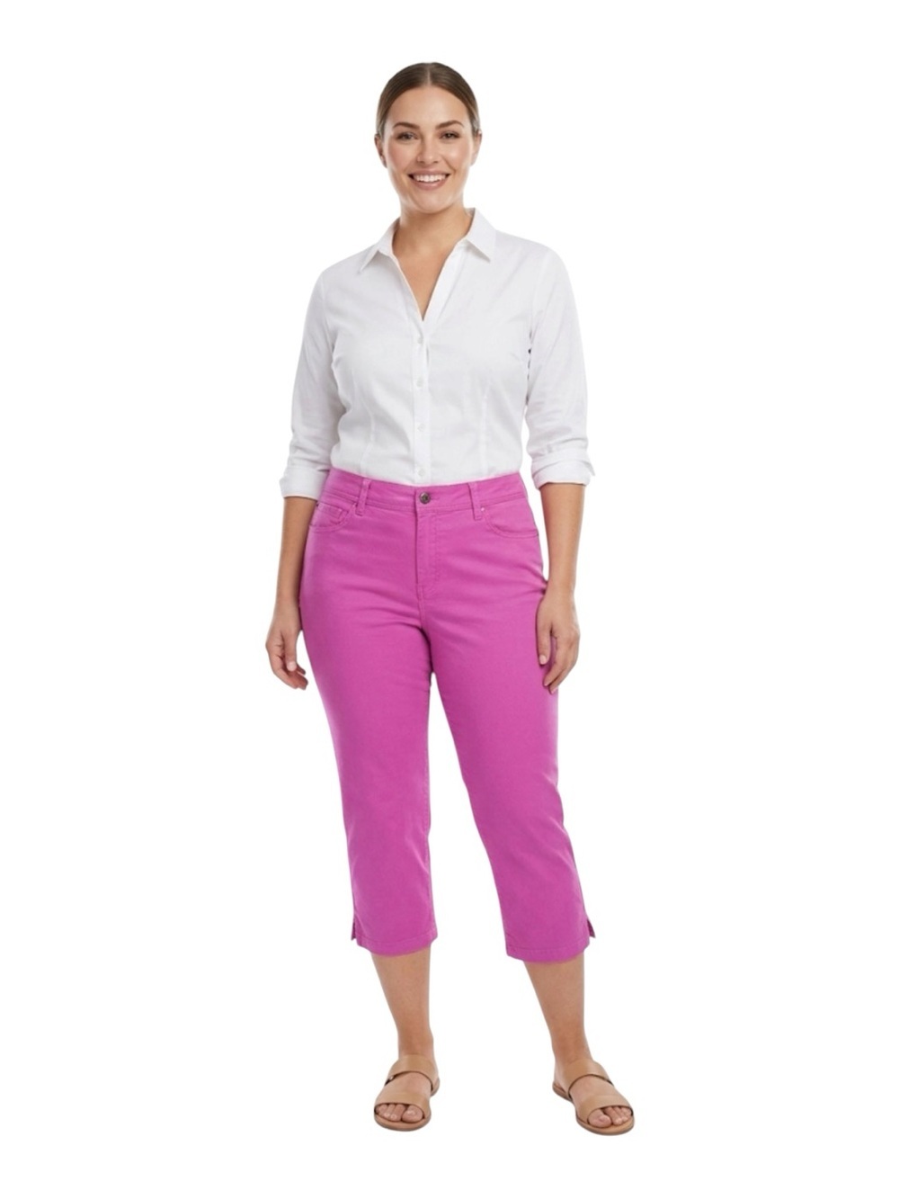 Curve Appeal Pink Stretch Capri Pants Women’s Size 8/29 Mid Rise Cotton Blend